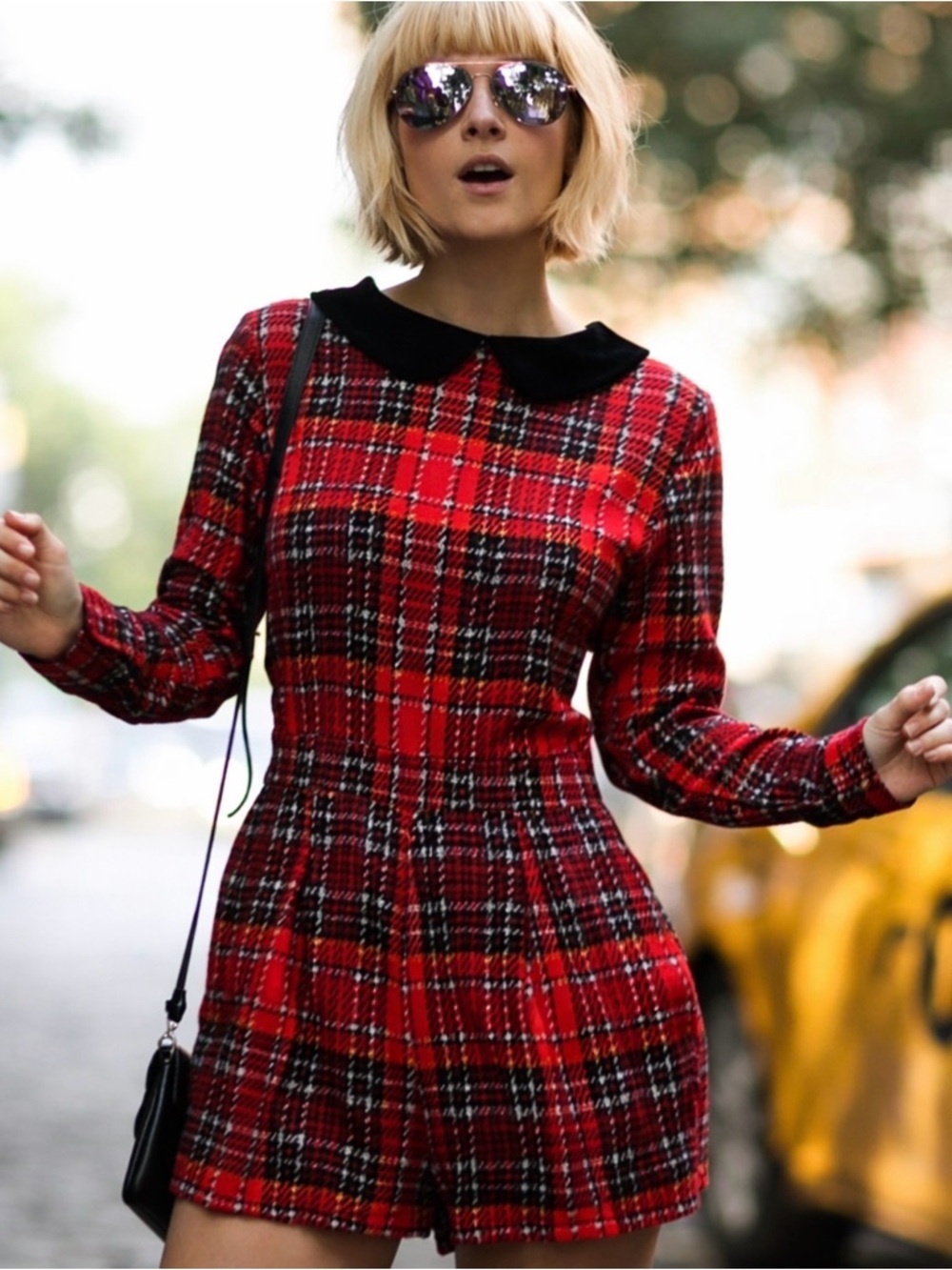 Motel Rocks Red Tartan Plaid Peter Pan Collar Romper Playsuit Small
